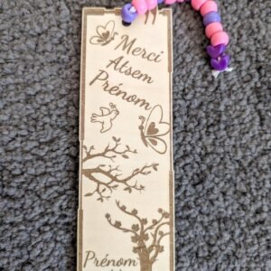 marque-page merci en bois personnalisé avec perles colorées pour maitresse atsem nounou prénom enfant métier