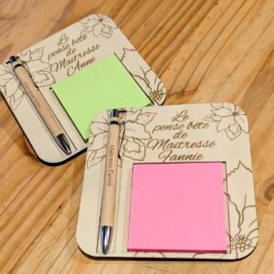 Porte bloc post-it et stylo personnalisés pour maitresse